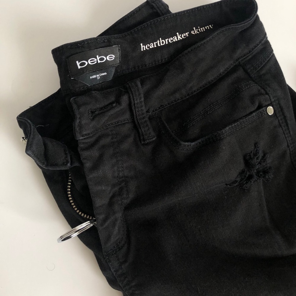 Bebe Black Skinny Jeans size 27 ripped style